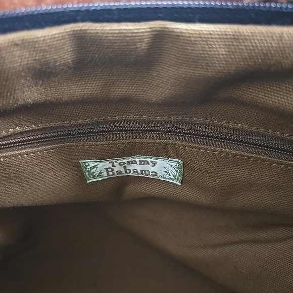 Large Tommy Bahama Bag Tapestry Palm Tree Beach Leather Trim Handbag Tote 17" - Picture 8 of 8